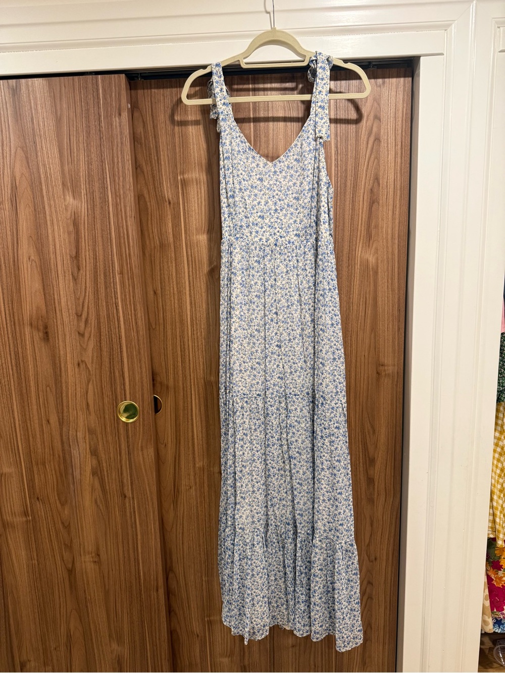 Sezane Light Blue Floral Tie-Strap Maxi Dress